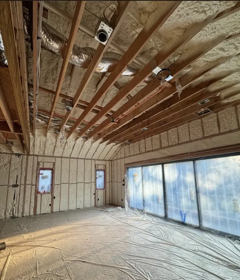 Interior walls and ceiling insulated with spray foam during new construction in Mount Laurel